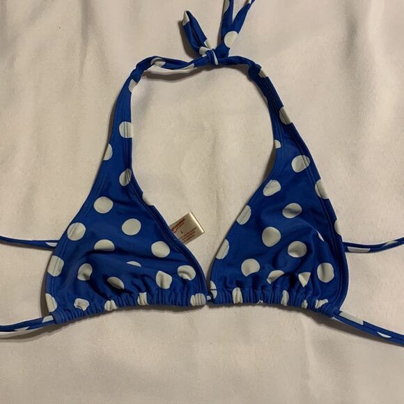Blue and white polkadot size Medium bottom/Small top bikini swimsuit - Picture 5 of 7
